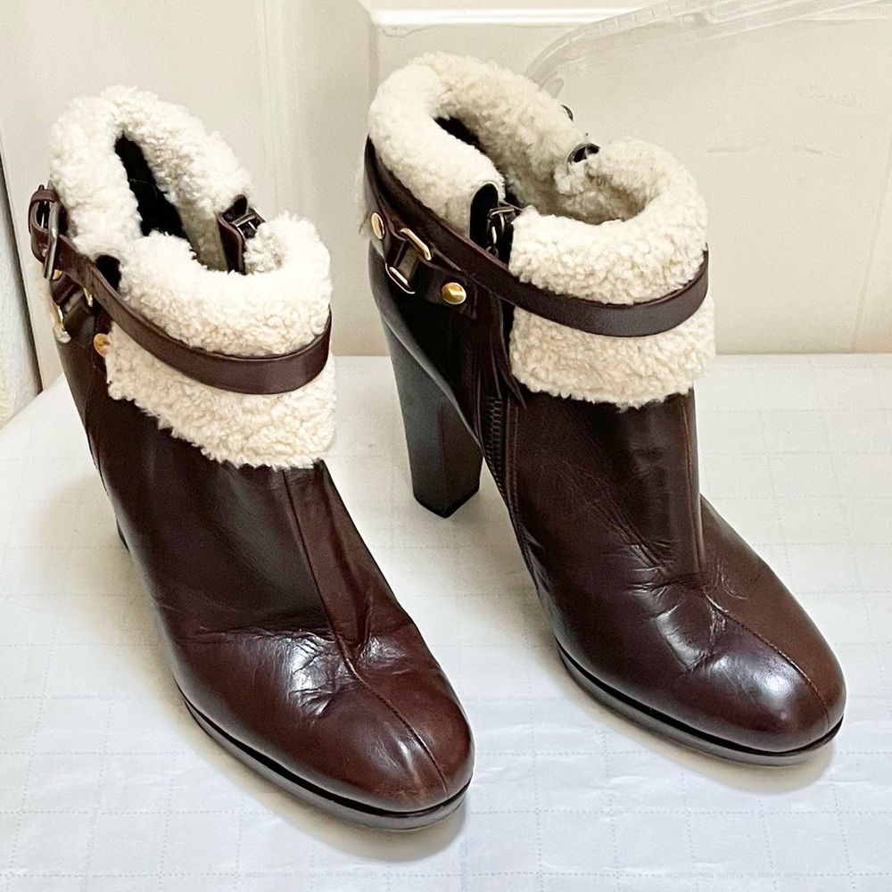 Authentic Miu Miu Shearling Lined Leather Ankle B… - image 1